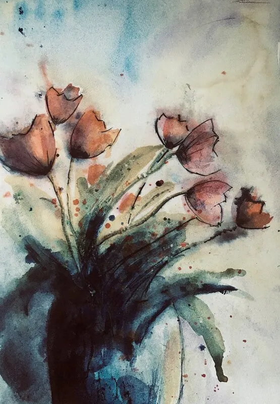 Akvarell Tulpanvas av Gunilla Tuvin