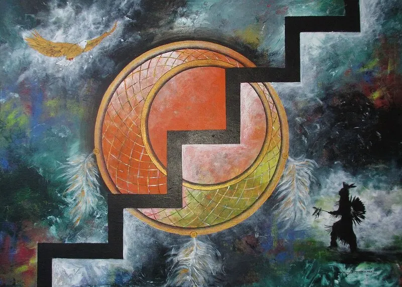 Akvarell Praying for Earth (native art) av Denzil Fernandes
