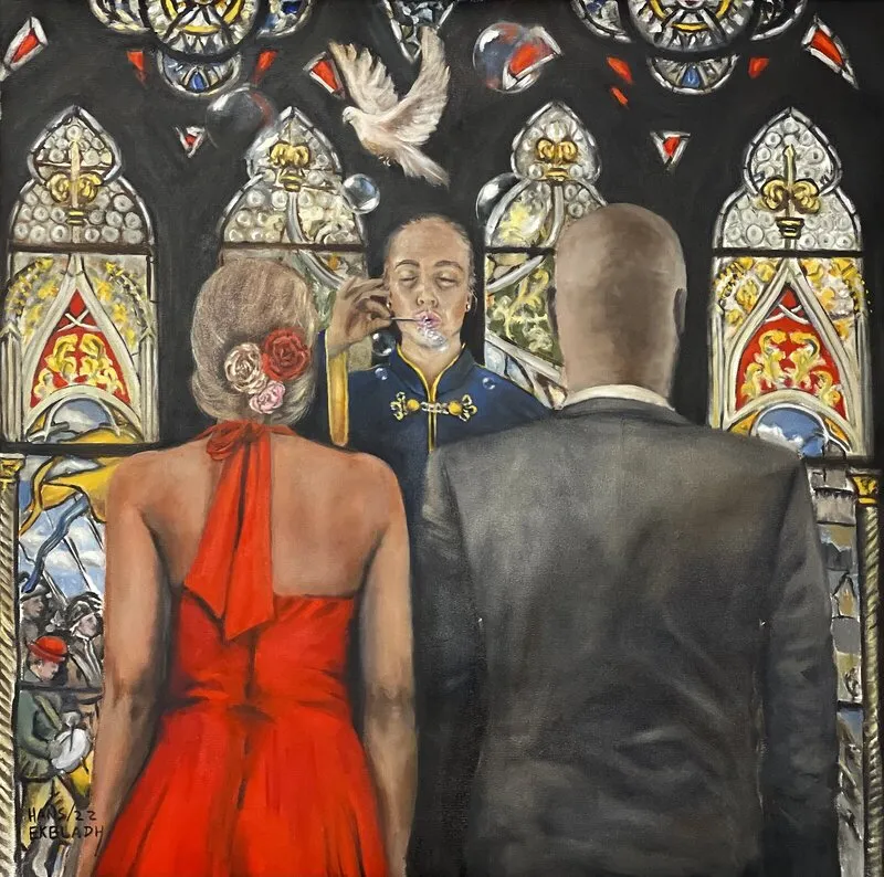 Oljemålning Vigselförrättare av Hans Ekbladh