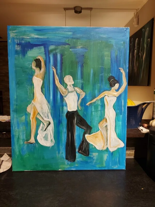 Akrylmålning Dancing in the waterfalls av Lisa Brunelius