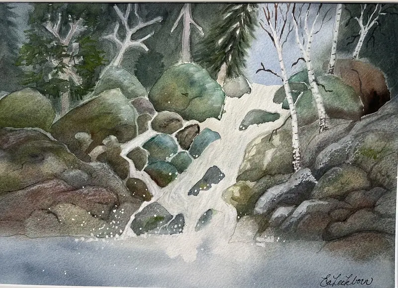 Akvarell Skogsbäck av Eva Leckborn