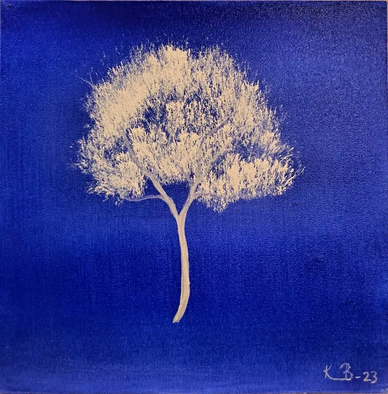 Oljemålning Tree Blue'n white av Krister Björklund