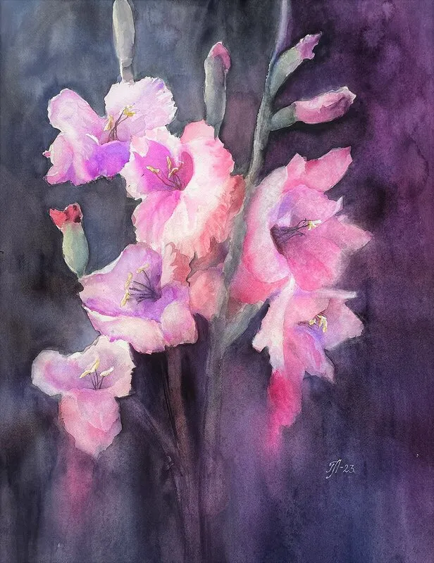 Akvarell Gladiolus stolthet" av Tanya Lundmark