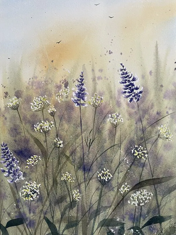 Akvarell På ängen av Caroline Kohn