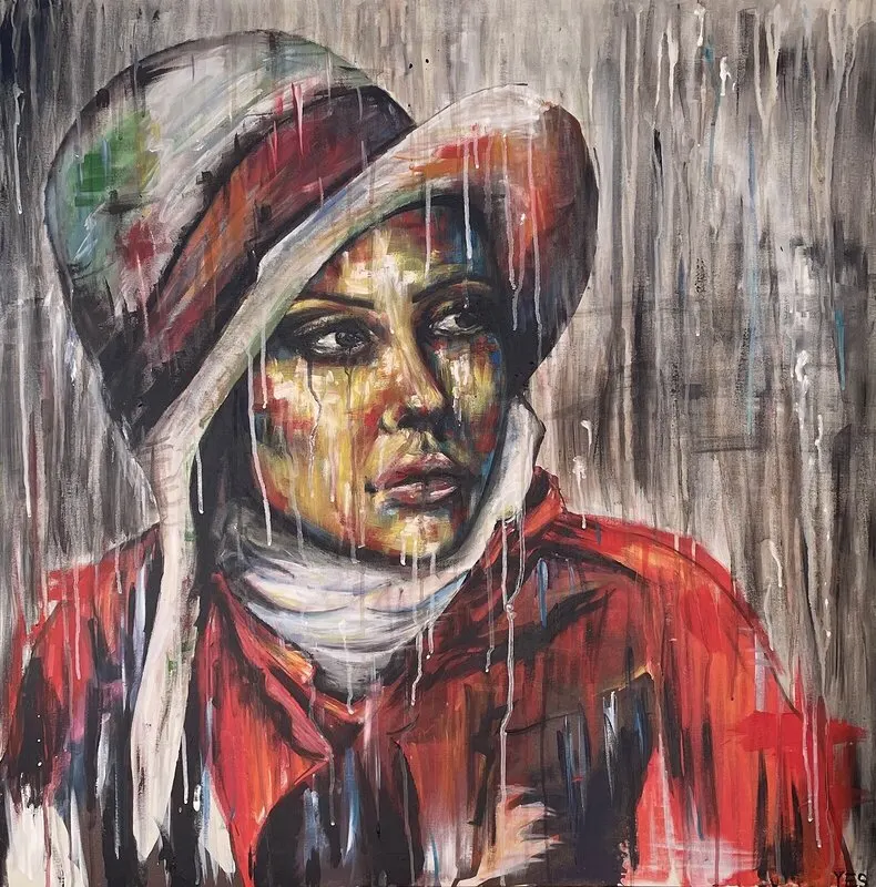 Akrylmålning Lady in the Rain av Ylva Engquist Svensson