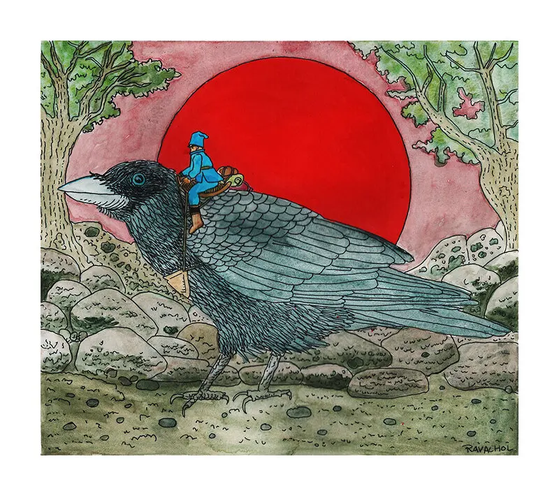 Akvarell Pojke på korp av Ravachol