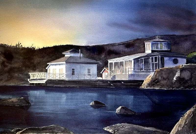 Akvarell Varmbadhuset (Nösund) av Kalle Nilsson