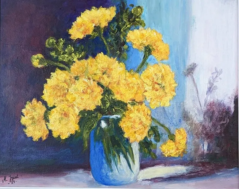 Akrylmålning Crisantemos av Maria Igual Mattsson