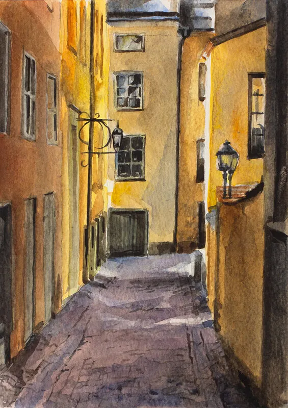 Akvarell Gamla stan av Mattias Wirf
