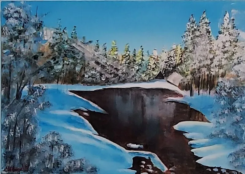 Akrylmålning Snow and forest av Mohammad Ali Qasimi