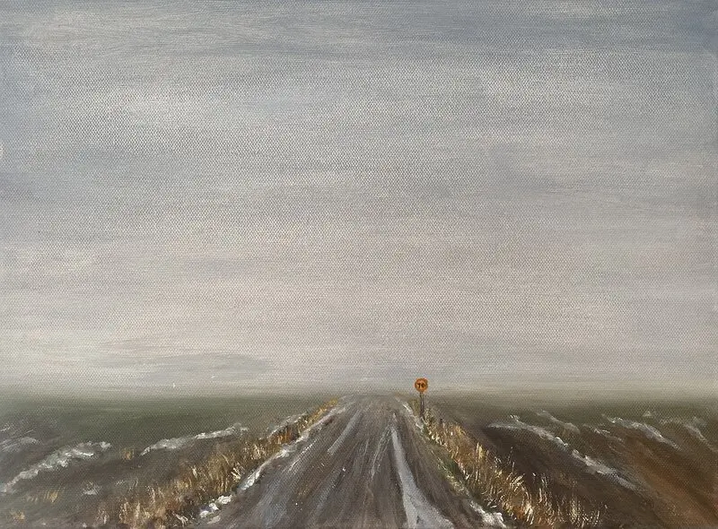 Oljemålning 70-väg in i ovisshet av Eva Lundqvist