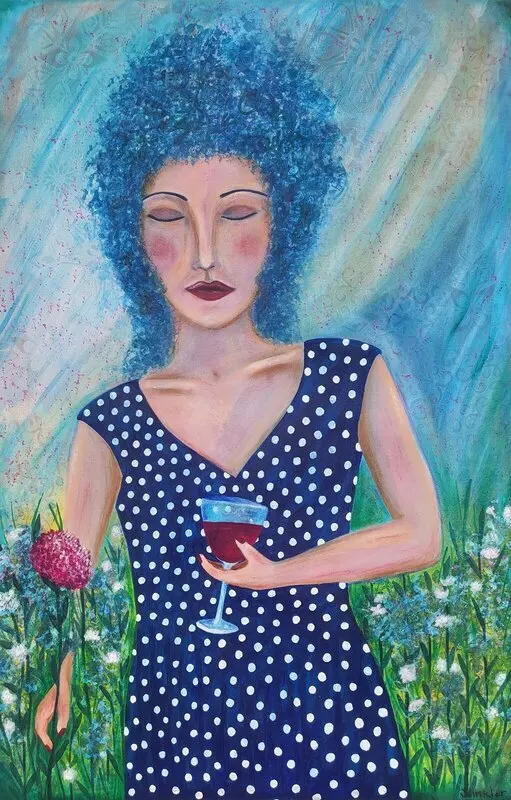 Akrylmålning Picking a flower av Jenny Winkler