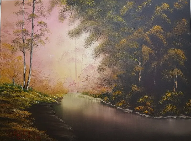 Oljemålning 18.7. Golden Morning Mist av Anders Wiberg