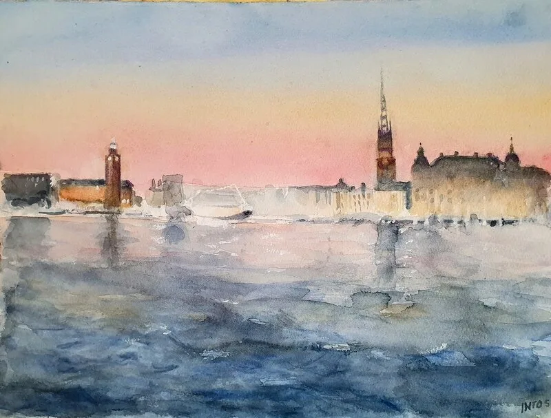 Akvarell Stockholmsmotiv av Into Särkelä