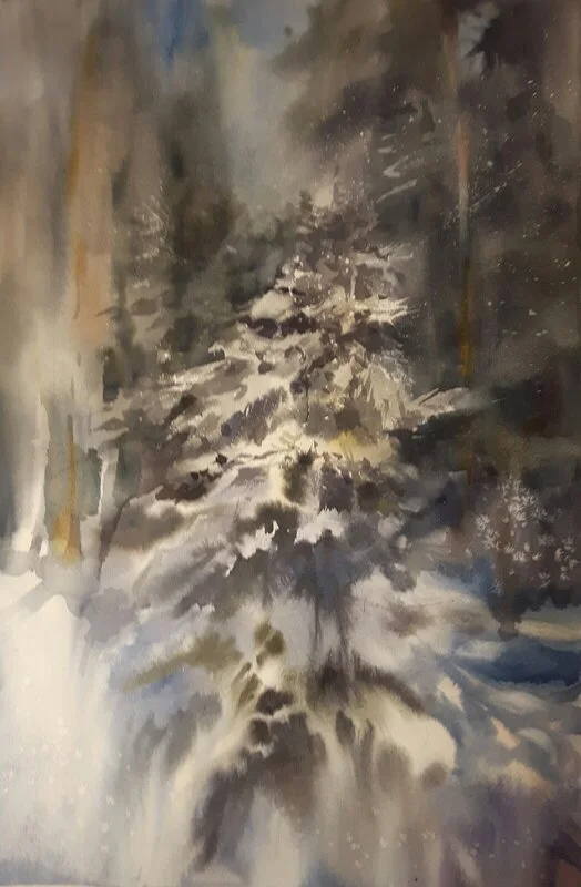 Akvarell Sista snön av Olga Karlsson