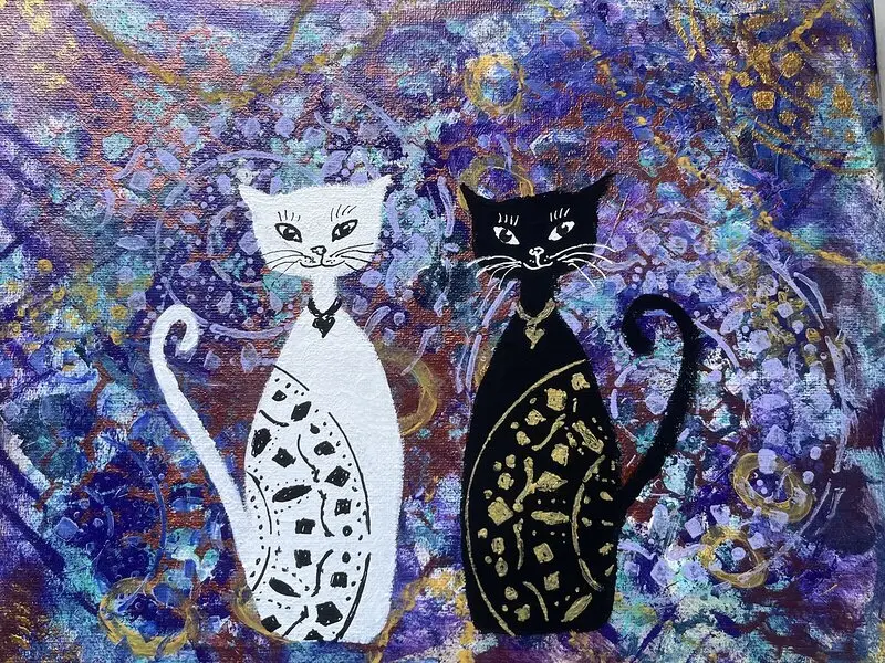 Akrylmålning Amies Mandalacats av Amie Norrman Söderman