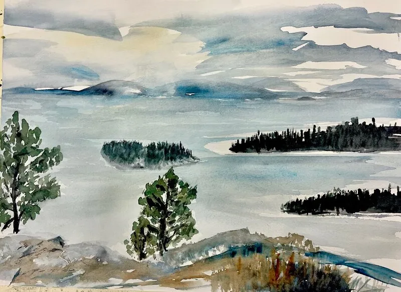 Akvarell Vy från Storberget, Nordingrå av Birgitta Eriksson