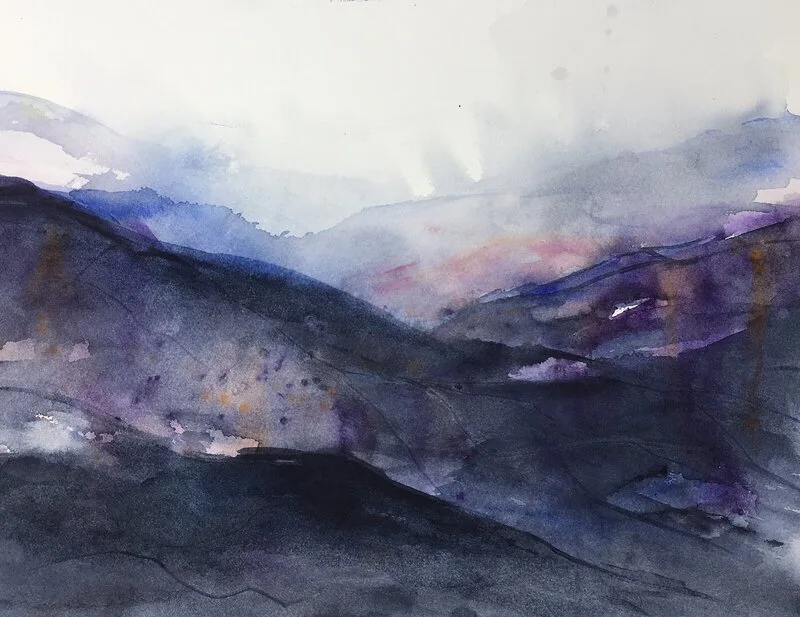 Akvarell Bergslandskap av Gunilla Tuvin
