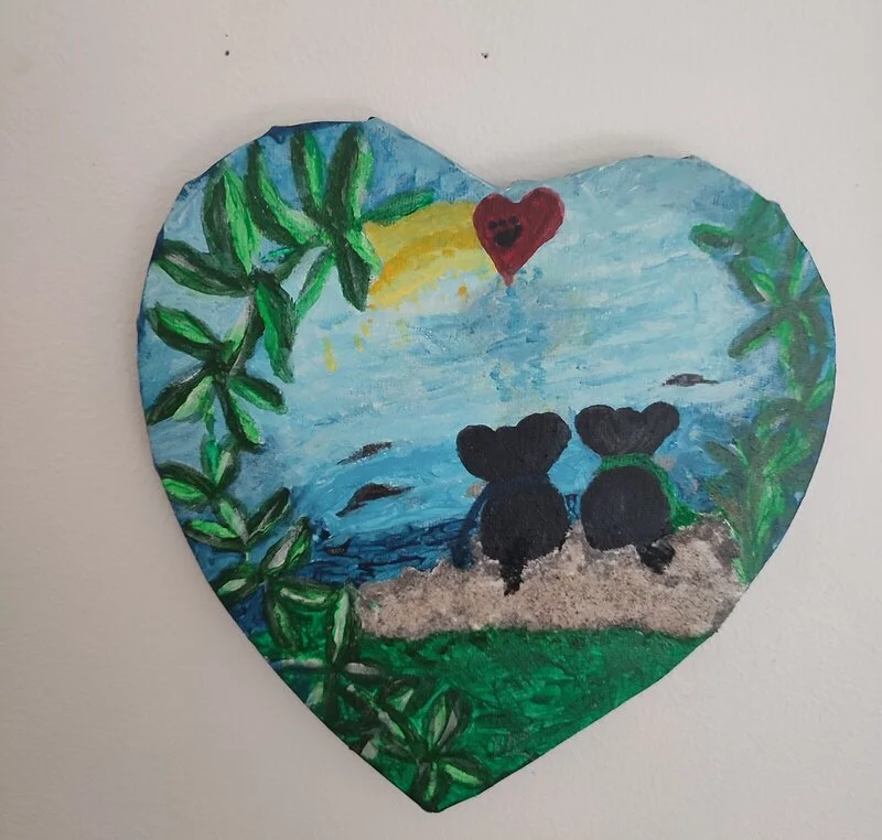 Akrylmålning Mina bästa vänner! Hundarna,himlen och havet. av Mariana Ramelius