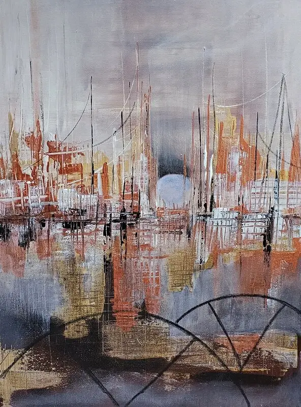 Akrylmålning Harbour av Jennie Söderlund