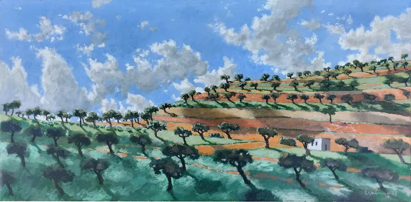 Oljemålning Molnen bakom oliveträd av Ulf Enhörning