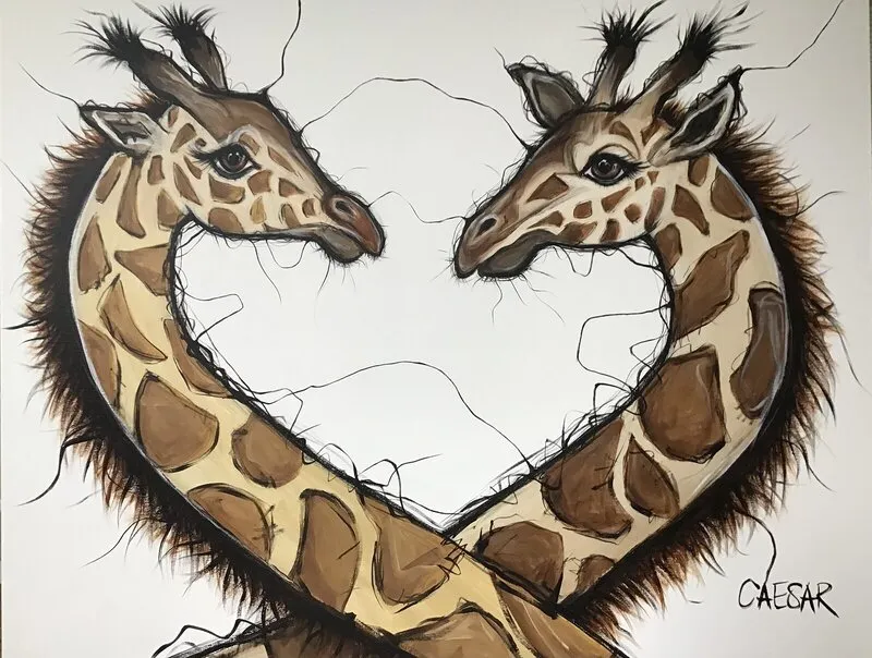 Akrylmålning Giraffes av Camilla Caesar