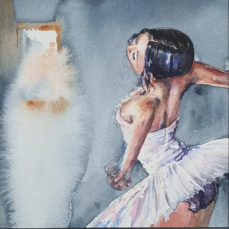 Akvarell Private dancer, inkl svart ram av Molly, Monika Hellgren