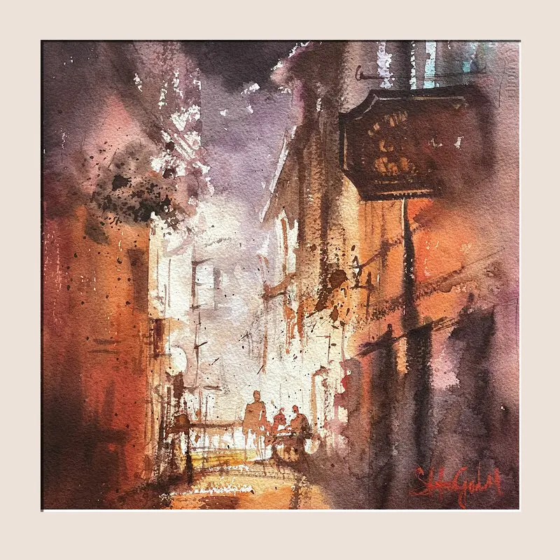 Akvarell Gåsgränd i Gamla Stan av Stefan Gadnell