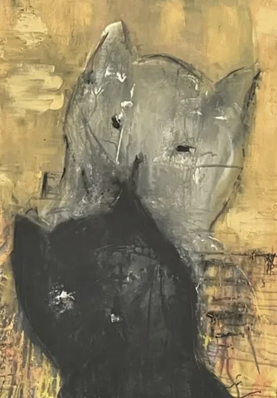 Akrylmålning Två katter. av Karina Andersson