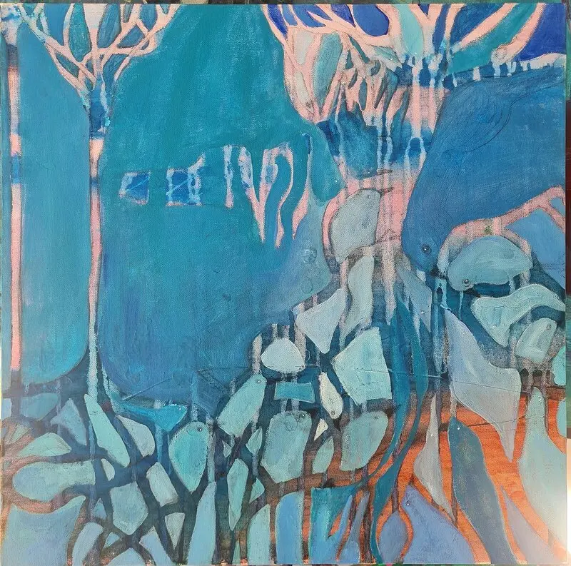 Akrylmålning Hallå! av Mia Wikland