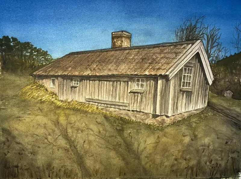 Akvarell Ryggåsstugan, Dingle av Anna Holmberg