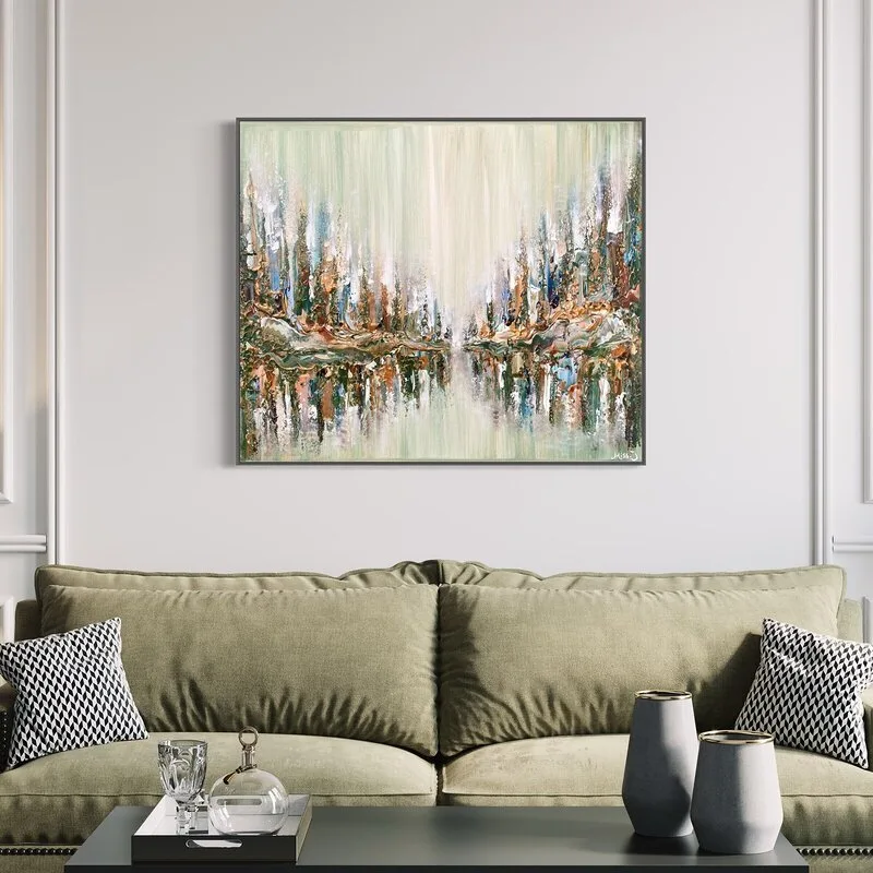 Lake in the Woods | Stor grön abstrakt tavla av Artbymiss.j