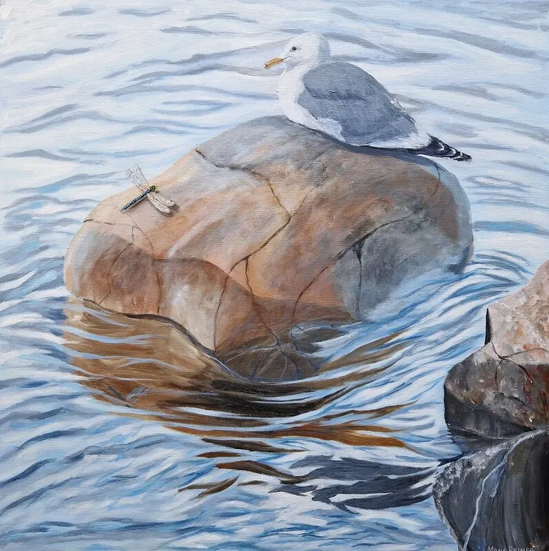 Akrylmålning Dagsländan och truten. av Mona Reimer