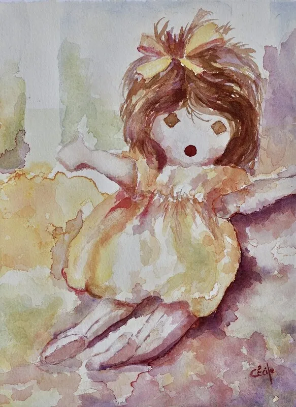 Akvarell Dockan av Cécile Hansson