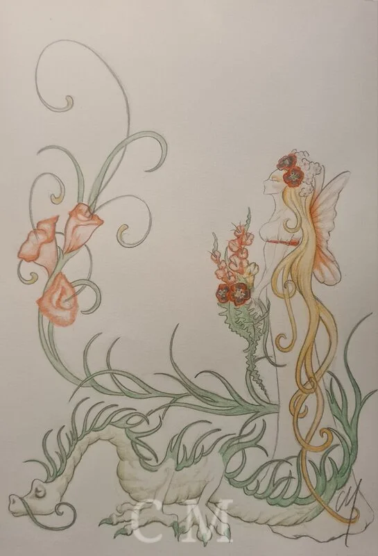 Akvarell Älvdrottning på promenad av Christina Mårtensson