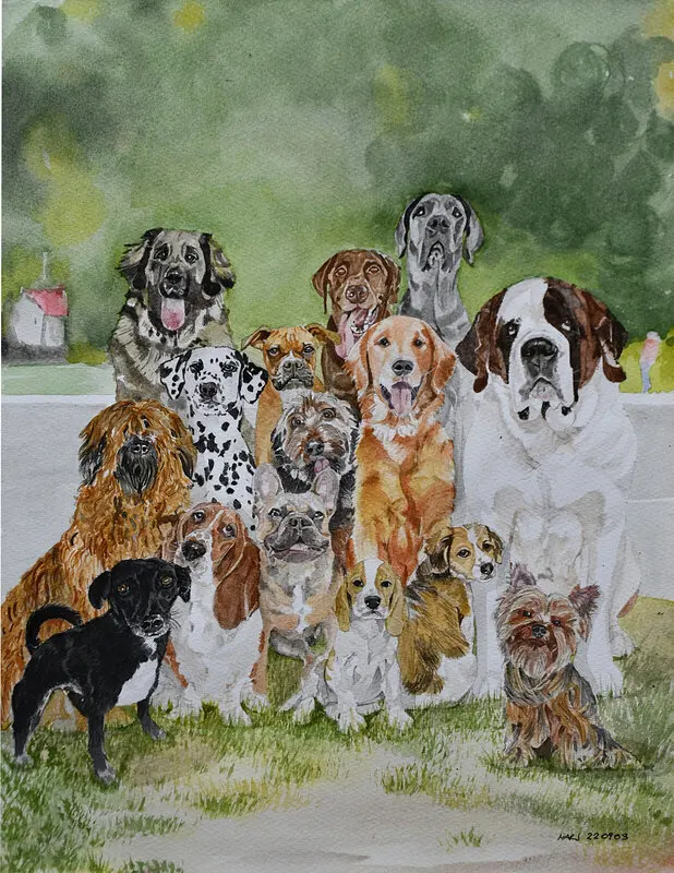 Akvarell Gänget (The gang), Private Collection av Marj Assow