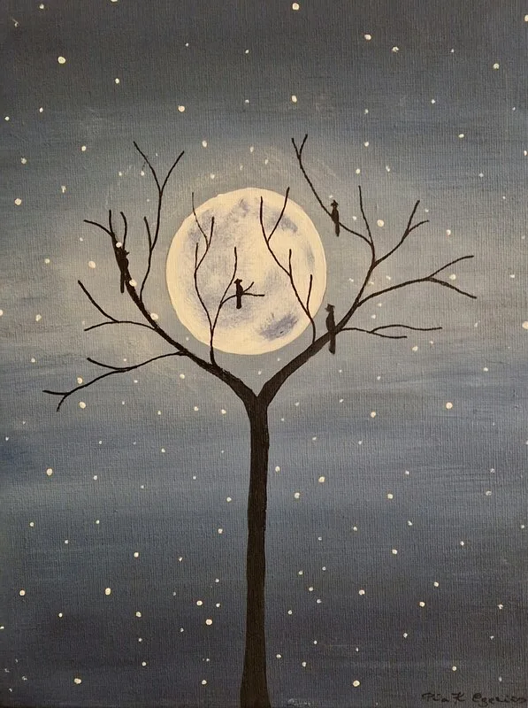 Akrylmålning Blue moon av Pia K. Egeriis