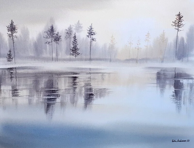 Akvarell Gryningsljus av Lotta Andersson