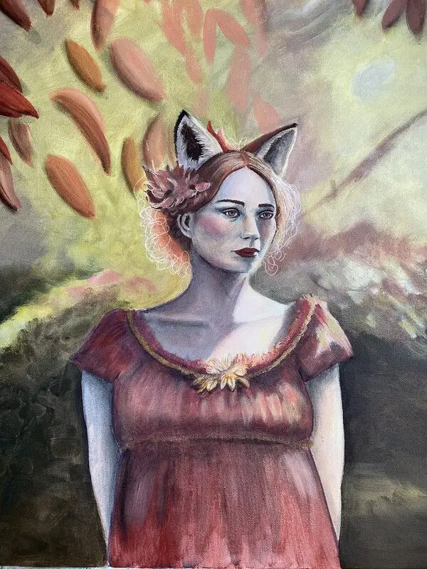 Akrylmålning En räv i min trädgård av Helena Berggren