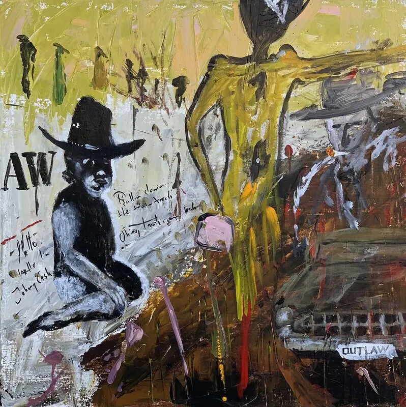 Akrylmålning Hello..MyNameIsJohnnyCash av Håkan Bystedt