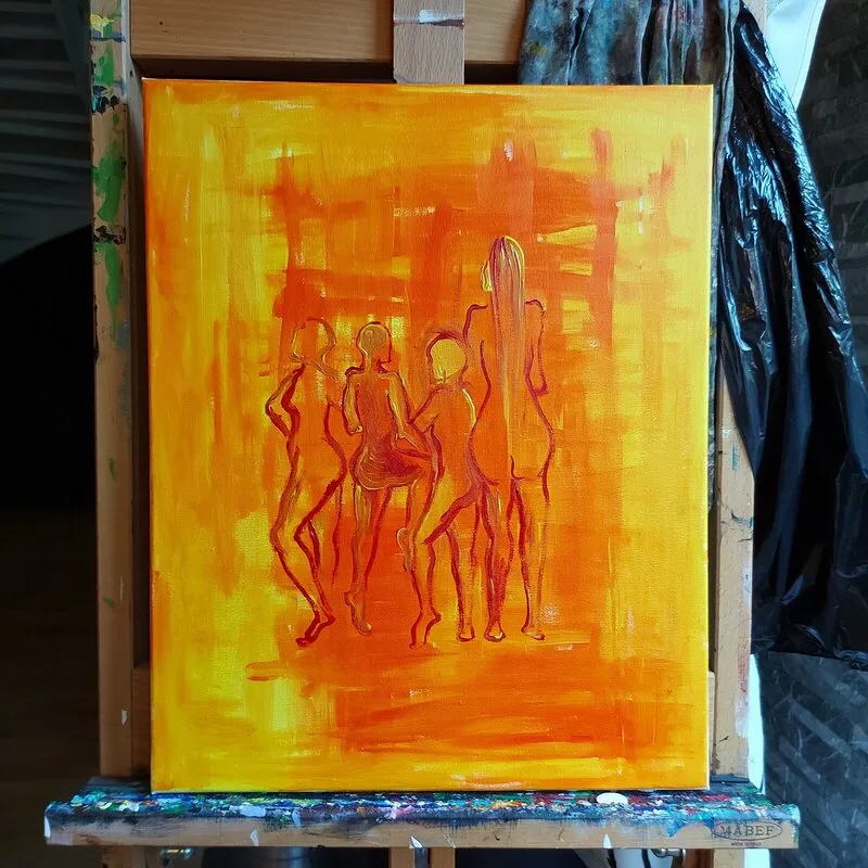 Akrylmålning Fire work av Lisa Brunelius