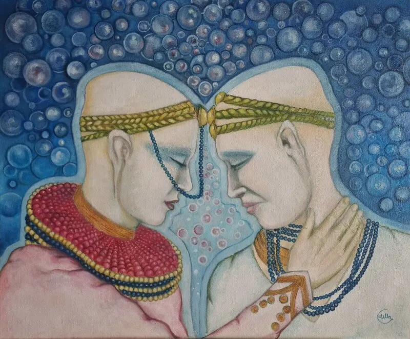 Oljemålning Cosmic love av Ulla Silcock