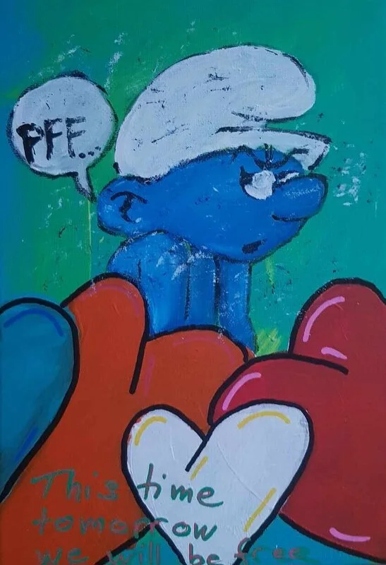 Akrylmålning Popart 7) Tough love av Fredrik Bülow