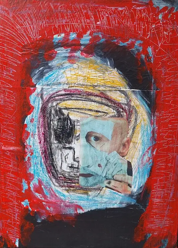 Akrylmålning Självporträtt variant 2 av Mikael Jonsson