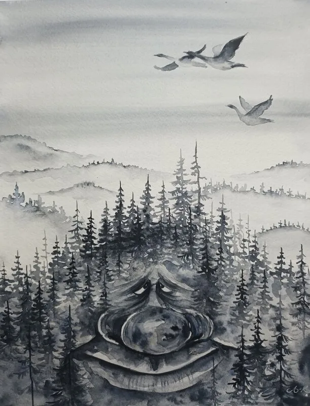 Akvarell Bergatrollet av Anna Komstadius