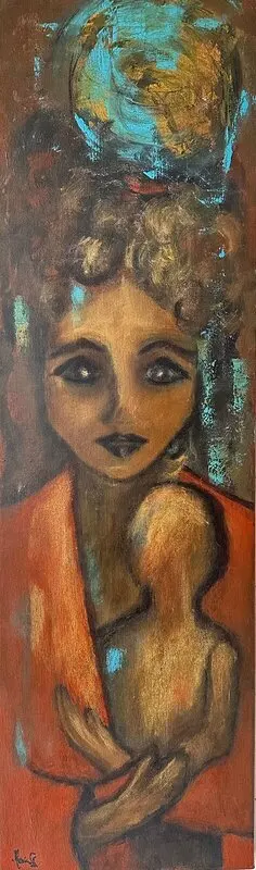 Akrylmålning Keeping my baby close av Maria Falk Larsson