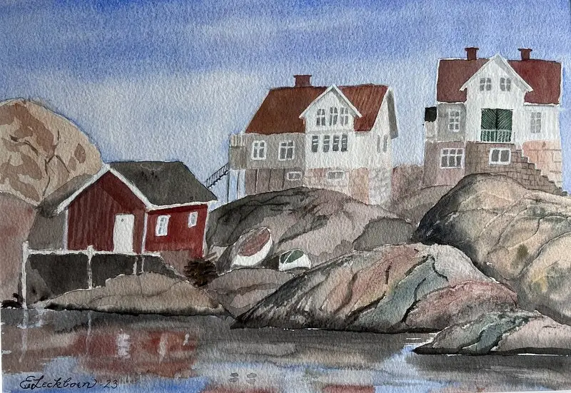 Akvarell Kvällning i Bohuslän av Eva Leckborn