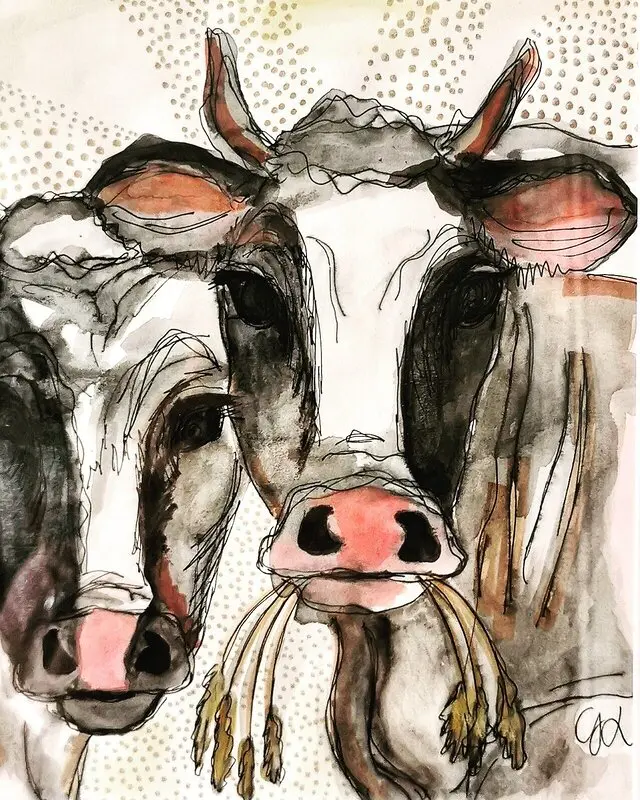 Akvarell A couple of dairycows av Gabriella Lundmark