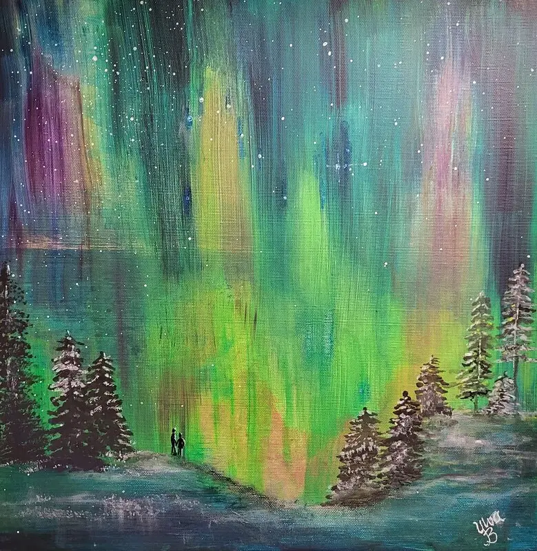 Akrylmålning Norrskensromans av Ylva Berglund