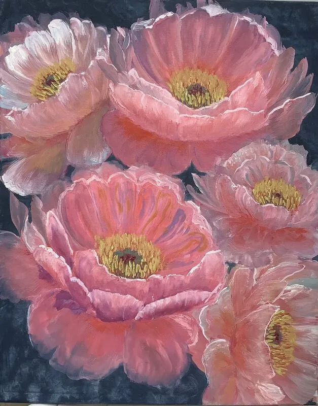 Oljemålning Delicate peonies av Marina Jansson